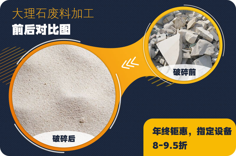 大理石廢料破碎前后對比，售價高利潤好